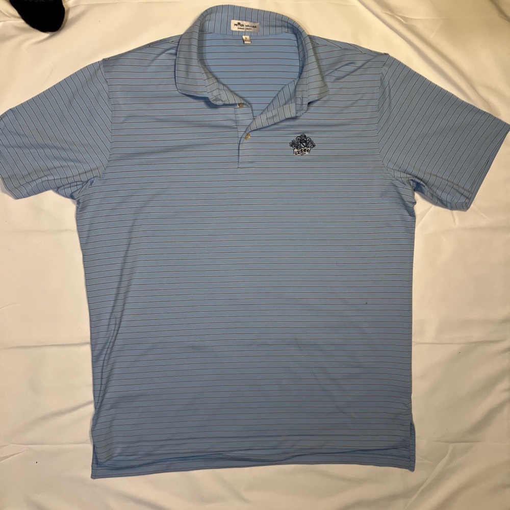 Peter Millar Polo Shirt Mens Size Large Blue Striped Short Sleeve Golf ROCC